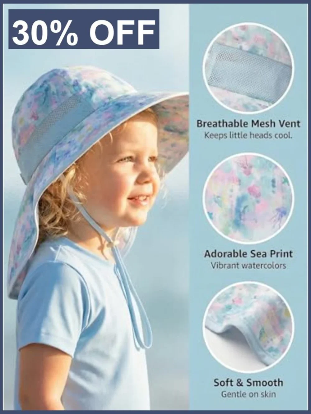 Kids UPF 50+ Bucket Hat with Neck Flap